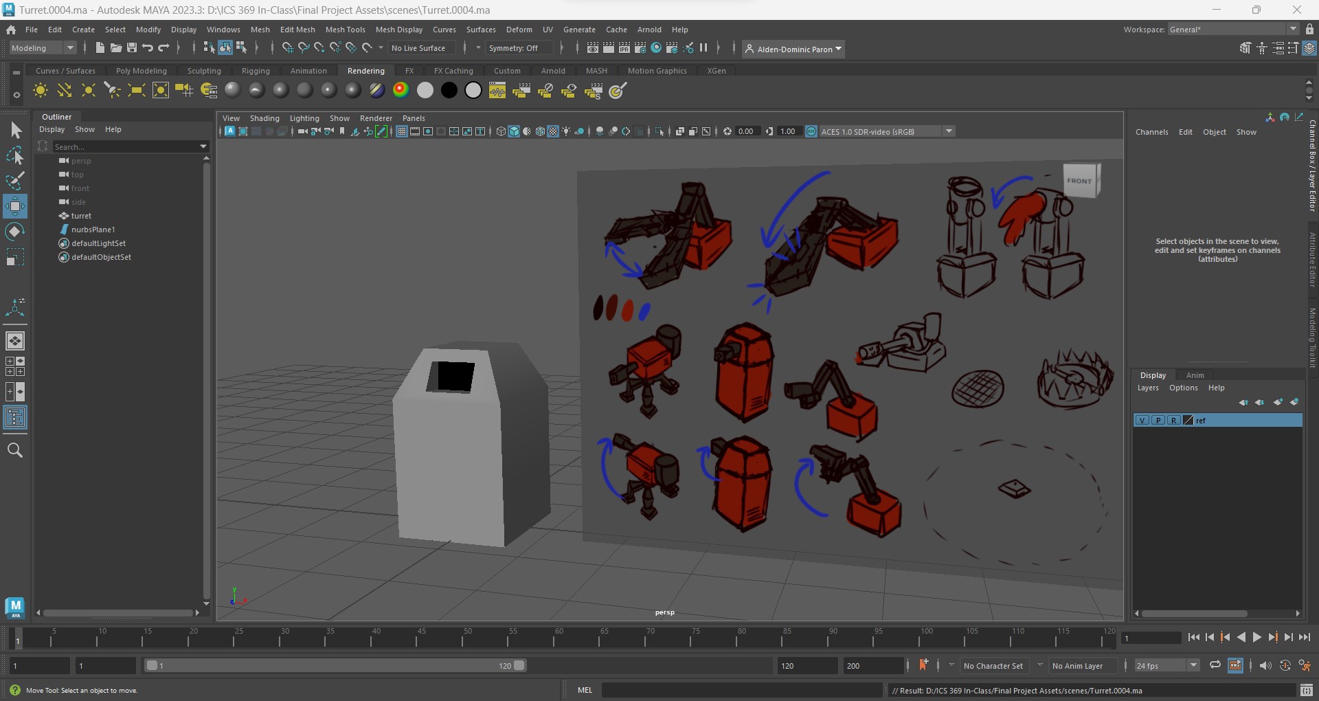 Maya interface with Mars Mech Mission turret model